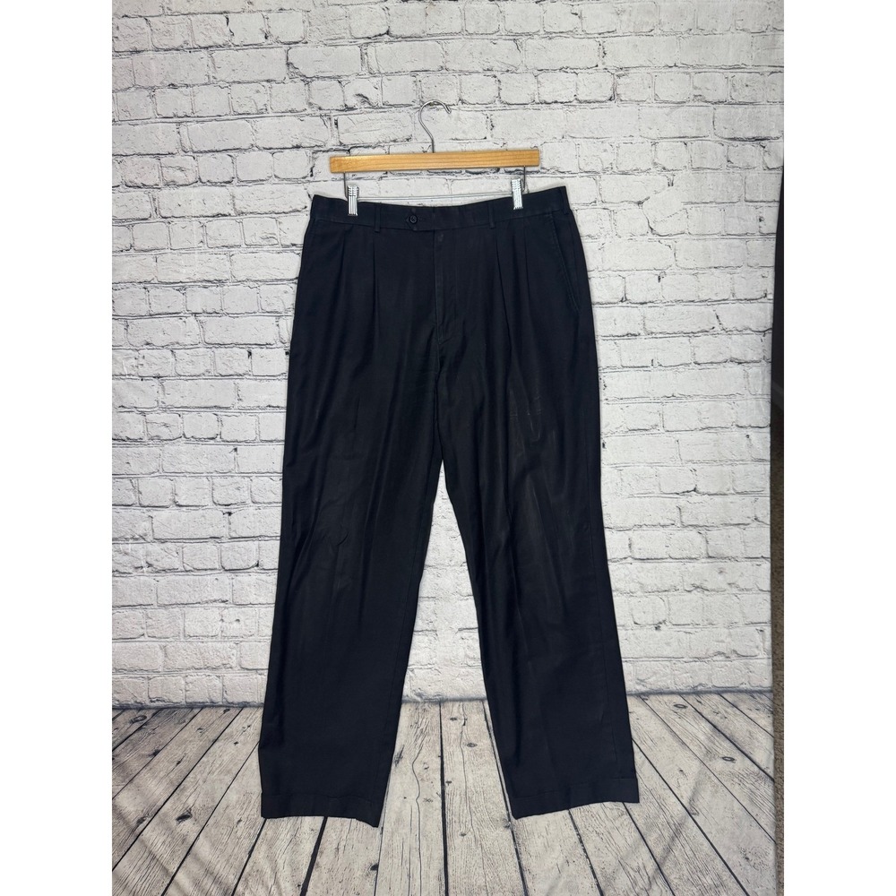 Perry Ellis‎ America Men's Black Pleated Dress Pants Size 36x32 Polyester Rayon